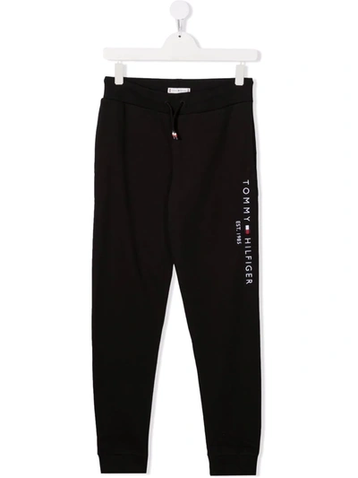 Tommy Hilfiger Junior Kids' Logo-embroidered Cotton Track Trousers In Black