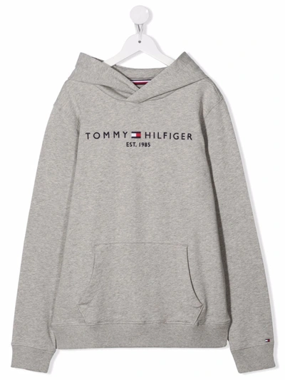 Tommy Hilfiger Junior Teen Logo-embroidered Organic Cotton Hoodie In Grey