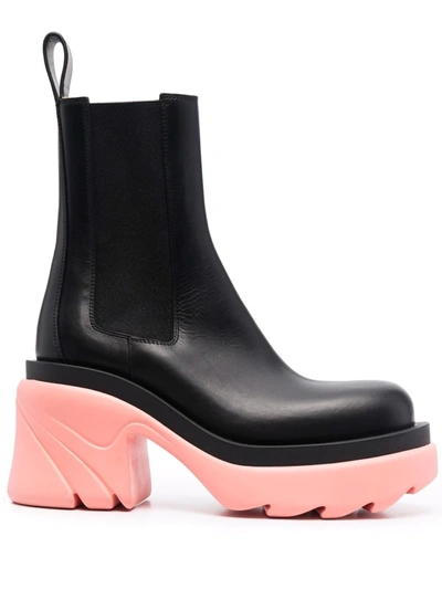 Bottega Veneta Flash Chunky Ankle Boots In Black Flamingo