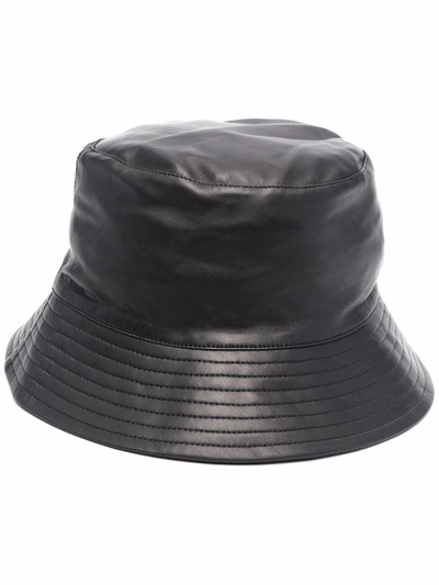 Yves Salomon Leather Bucket Hat In Noir