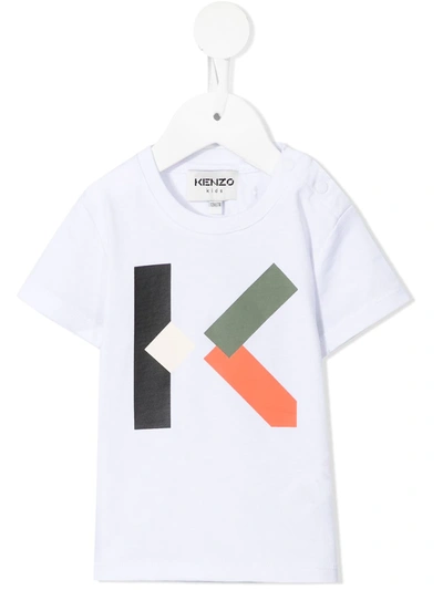 Kenzo Babies' Monogram-print Cotton T-shirt In White