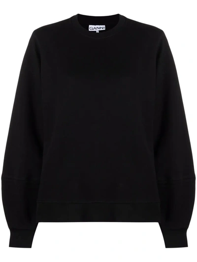 Ganni Isoli Embroidered-logo Crewneck Sweatshirt In Black
