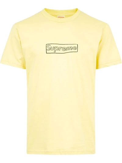 Supreme X Kaws Chalk Logo T-shirt In Yellow