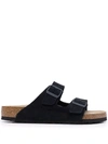 Birkenstock Arizona Double-strap Leather Slides In Blue