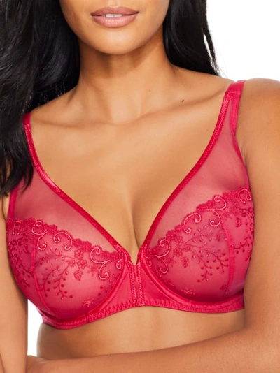 Simone Perele Delice Sheer Plunge Underwire Bra In Cranberry