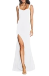 Dress The Population Sandra Plunge Crepe Trumpet Gown In Off White