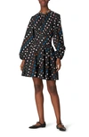 CAROLINA HERRERA DOT PRINT CORSET LONG SLEEVE COTTON POPLIN DRESS,P2111N500MDT