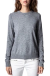Zadig & Voltaire Miss Camo Skull Strass Sweater In Gris Chine