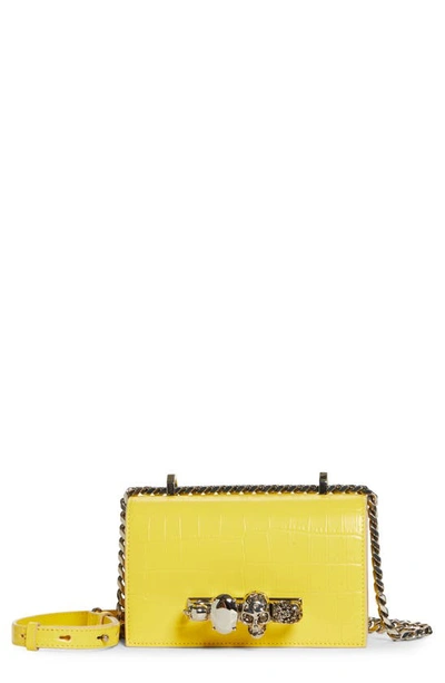 Alexander Mcqueen Croc Embossed Leather Shoulder Bag In Pop Yellow