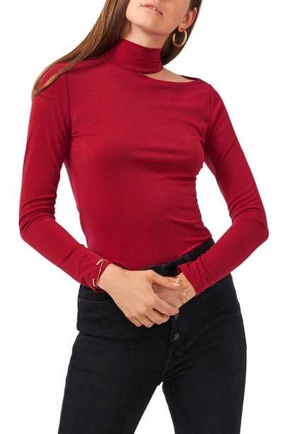 1.state One Shoulder Mock Neck Top In Ruby Red