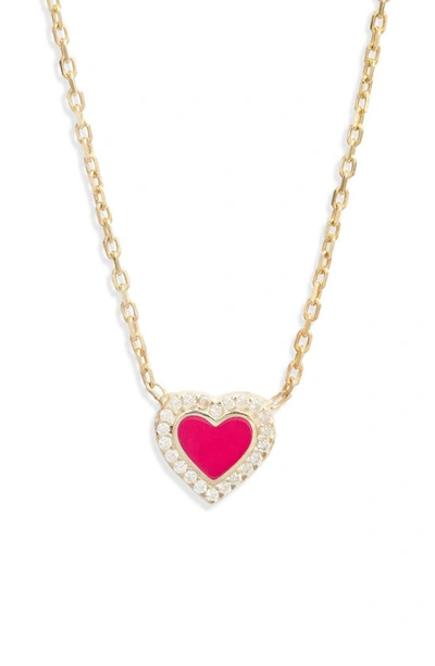 Shymi Everyday Pavé & Enamel Heart Pendant Necklace In Gold/ Pink