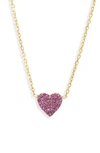 Shymi Mini Pavé Heart Pendant Necklace In Gold/ Pink