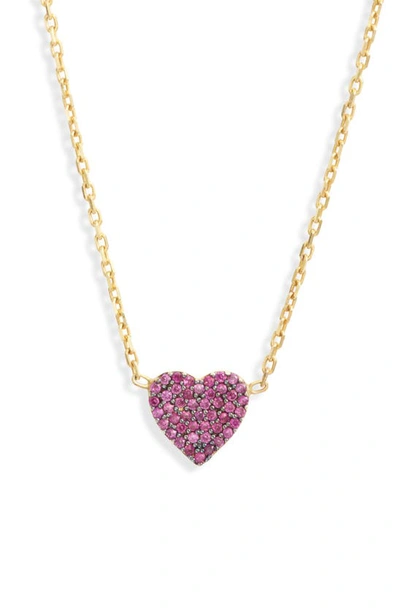Shymi Mini Pavé Heart Pendant Necklace In Gold/ Pink