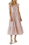English Factory Ruffle Detail Midi Dress In Dust Pink