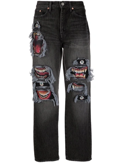 Doublet Mid-rise Graphic-print Jeans In Black