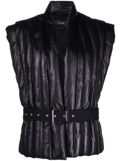 Isabel Marant Ajali Quilted Leather Puffer Gilet In Black