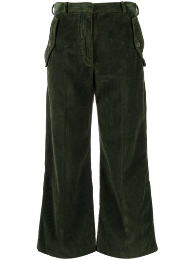 Kenzo Khaki Flared Corduroy Trousers In Green