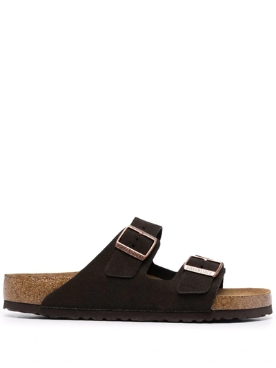 Birkenstock Brown Suede Soft Footbed Arizona Sandals In Marrone