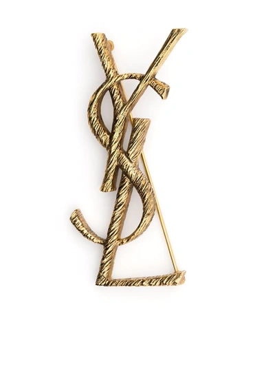 Saint Laurent Logo Letter Brooch In Gold