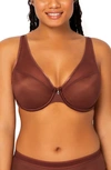 Curvy Couture Sheer Mesh T-shirt Bra In Chocolate