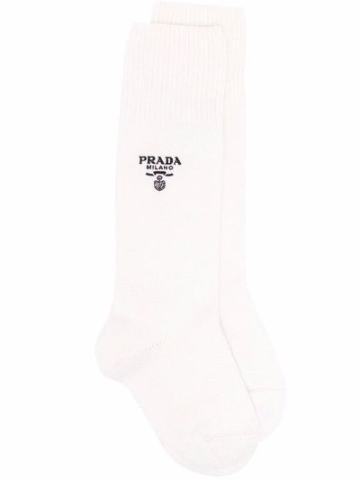 Prada Embroidered-logo Socks In White