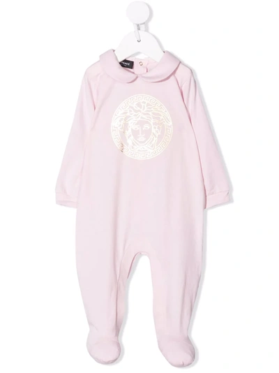 Versace Babies' Medusa Logo Pajamas In 粉色
