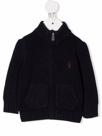 Ralph Lauren Babies' Logo-embroidered Zipped Sweater In 蓝色