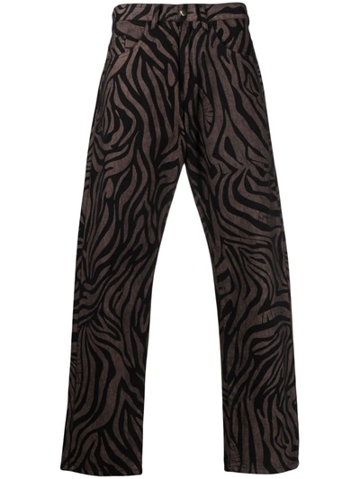 Aries Tiger-print Straight-leg Jeans In 黑色