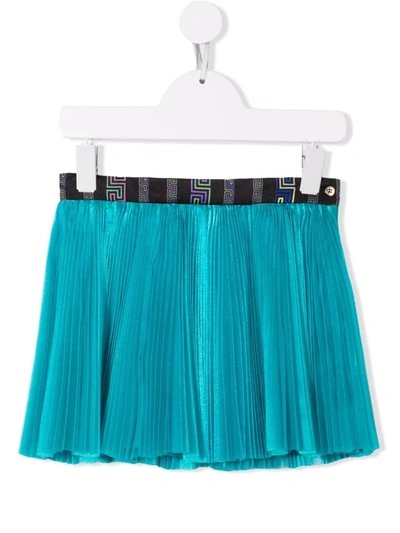 Versace Pleated Skirt With Print Kids In Blue