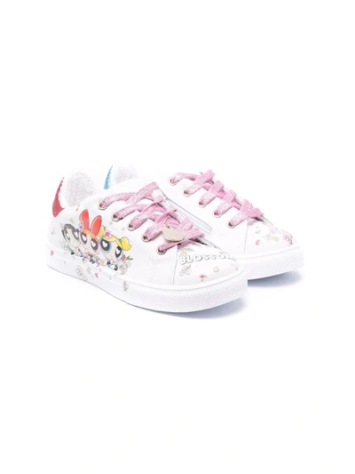 Monnalisa Kids' Trainers In Leather With Powerpuff Girls Print In White