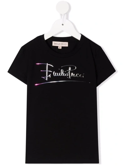 Emilio Pucci Junior Embossed Logo T-shirt In 黑色