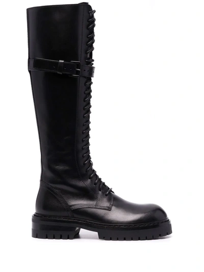 ANN DEMEULEMEESTER BUCKLE-FASTENING LEATHER COMBAT BOOTS