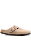 Birkenstock Boston Latte Cream Suede Leather Clogs In Nude