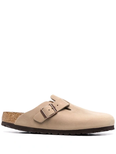 Birkenstock Boston Latte Cream Suede Leather Clogs In Neutrals
