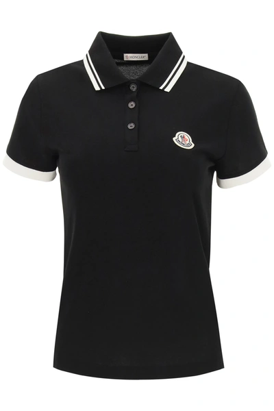 Moncler Striped Collar And Cuffs Polo In Black In Nero