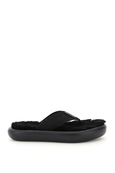 Stella Mccartney Air Thong Mules With Faux Fur In Black