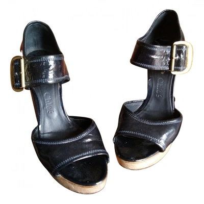 Pre-owned Chloé Patent Leather Sandals In Black