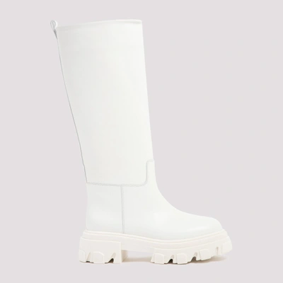 Gia X Pernille Tubular Leather Lug-sole Moto Boots In B Off White