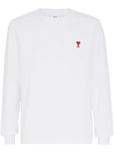 Ami Alexandre Mattiussi White Ami De Cœur Long Sleeve T-shirt In Multi-colored