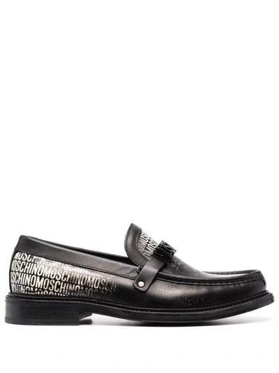 Moschino Logo-print Leather Loafers In Schwarz
