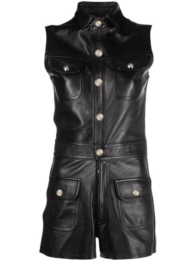 Manokhi Leather Sleeveless Playsuit In Black