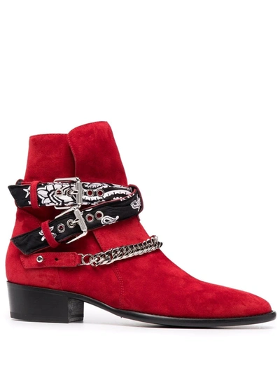Amiri Mens Wine Comb Bandana Buckled Suede Boots 9 In Red