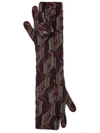 Prada Long Jacquard Wool Gloves W/ Circle Zip Pouch In Rot