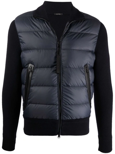 Tom Ford Mens Navy Ski Funnel-neck Quilted Wool Jacket 46 In Blue