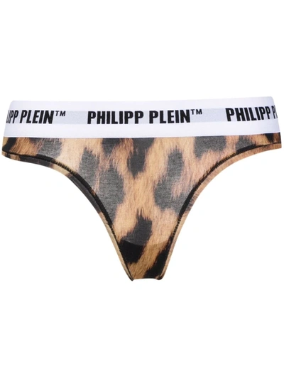 Philipp Plein Leopard Print Thong In Neutrals