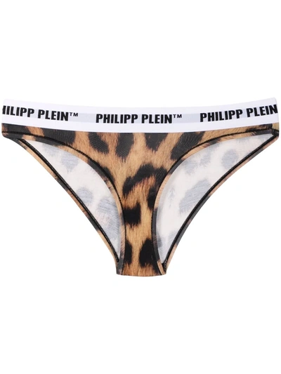 Philipp Plein Leopard Slip Thong In Neutrals