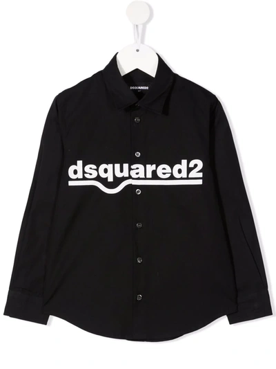 Dsquared2 Teen Logo-print Cotton Shirt In Black