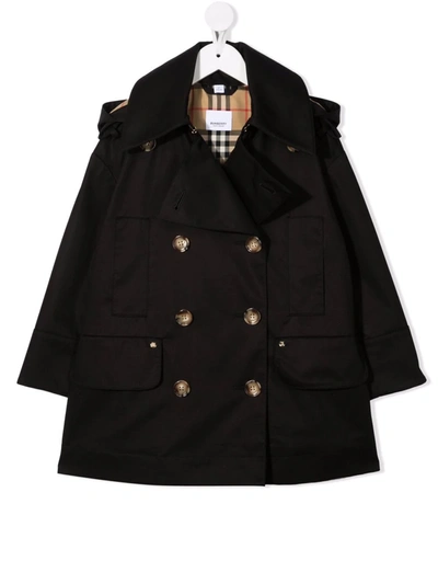Burberry Babies' Hooded Double-breasted Trench Coat In Black