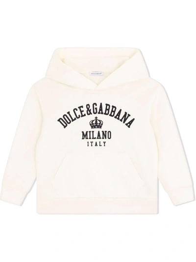 Dolce & Gabbana Kids' Logo-print Stretch-cotton Hoodie In White Prnt