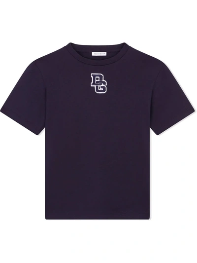 Dolce & Gabbana Kids' Logo Patch Oversize Cotton T-shirt In Navy